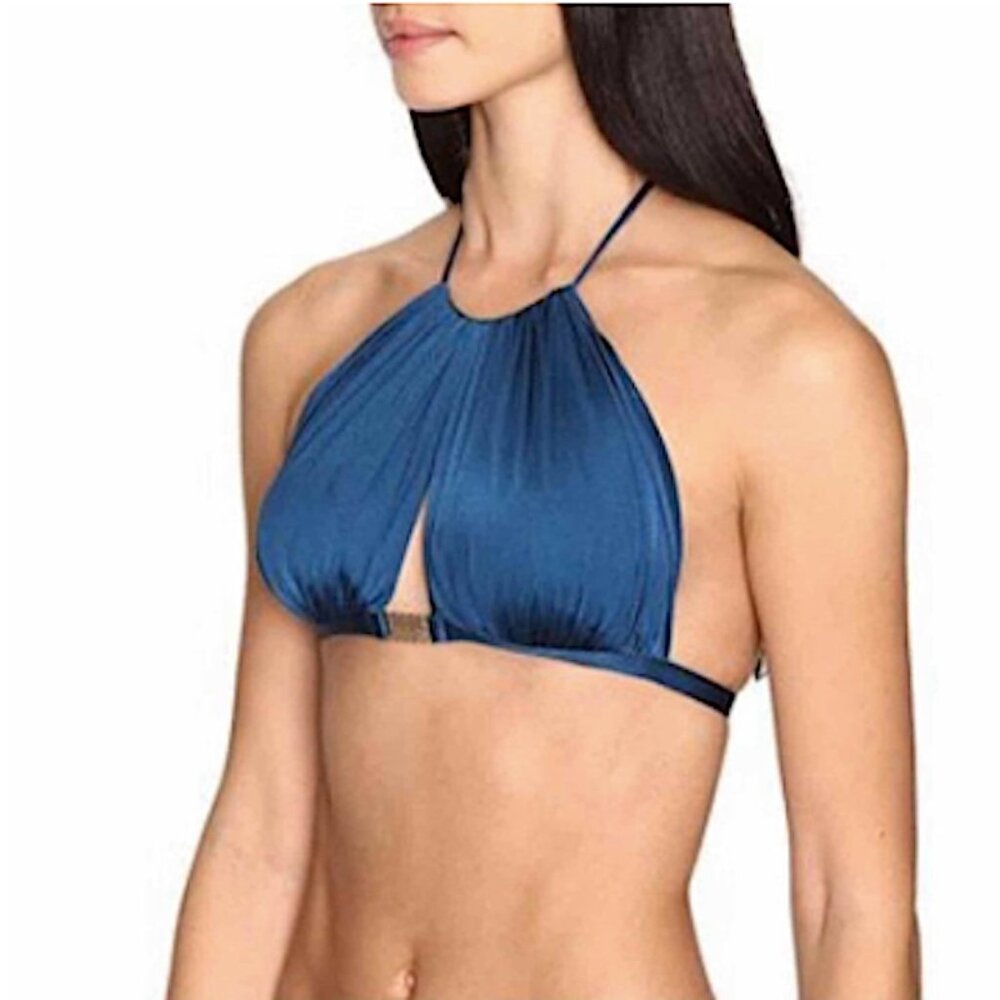 Blue Halter High-Neck Bikini Top - Women's Swim